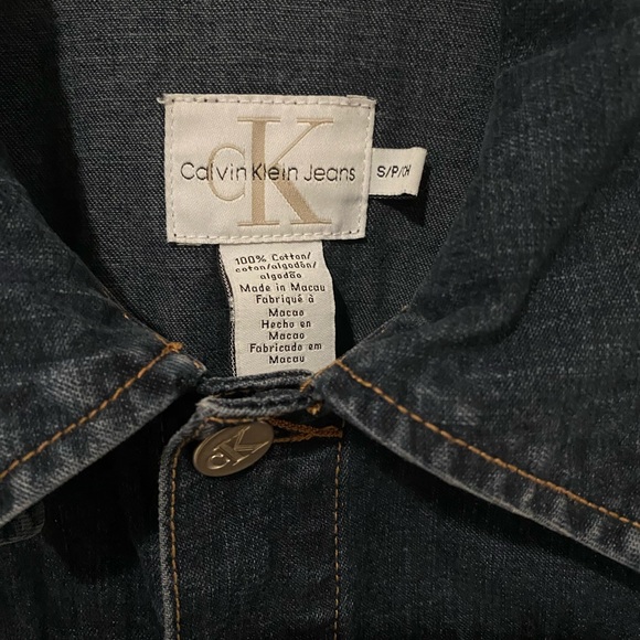 100% Cotton Vintage Calvin Klein Denim Jacket Dark Navy Blue Stitch Size Small - Picture 3 of 10
